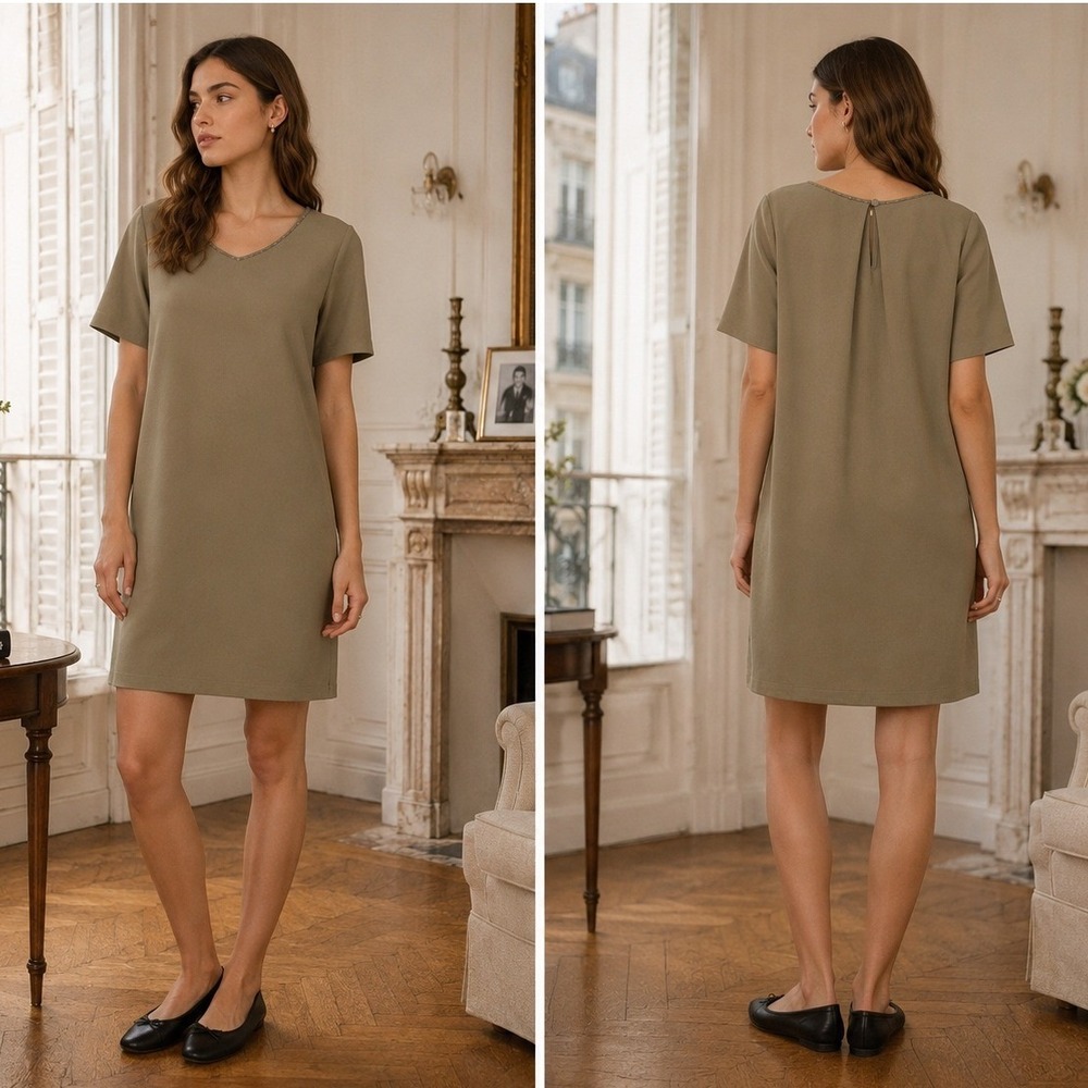 Fabiana‎ Filippi Shift Beaded V-Neck Short Sleeve Dress Size Small